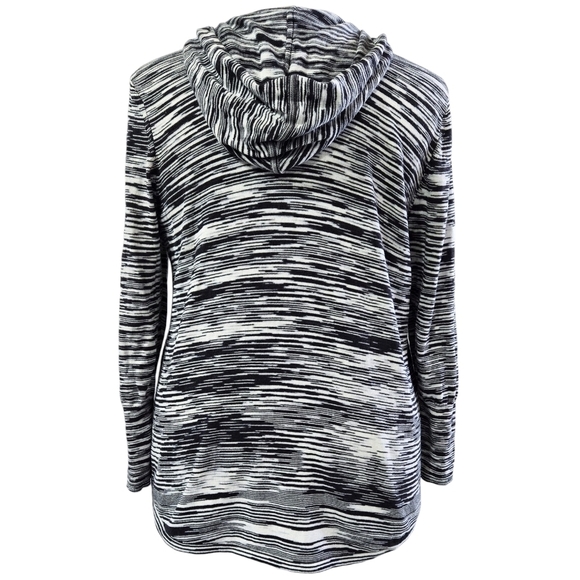 Nic+Zoe Vital Black White Abstract Stripe Knit Pullover Hoodie Beachy Stitch Fix - Picture 2 of 10